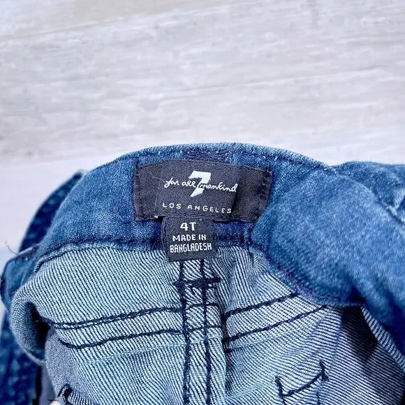 7 For All Mankind Ruffle Denim Overalls Shortalls Blue Dark Wash Toddler Girl 4T - Picture 5 of 6